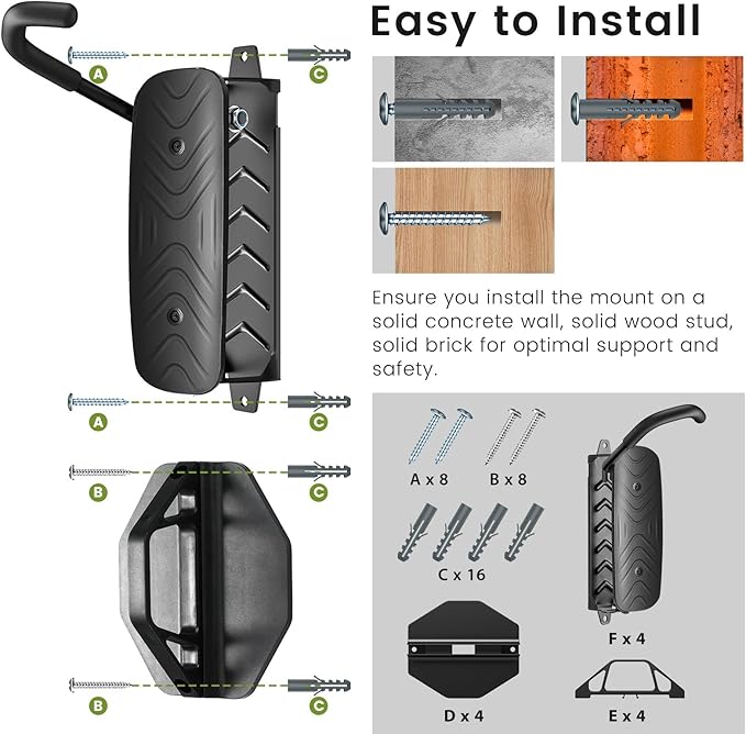Swivel Bike Wall Mount [4 Pack], 150° Swivel Vertical Bike Rack Wall Hanger Holds up to 66lbs for Mountain/Road/Hybrid Bikes, Bike Hangers, Bicycle Storage Rack for Garage