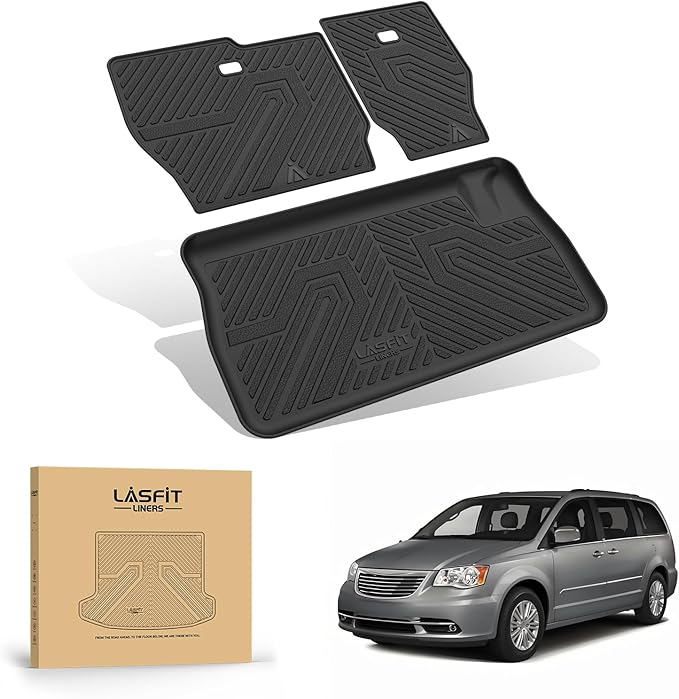 LASFIT Backrest&Trunk Mats Fit for Chrysler Town & Country 2008-2016/Dodge Grand Caravan 2008-2020, All Weather TPE Fit Cargo Liner for Chrysler Town & Country & Dodge Grand Caravan Car Mats, Black