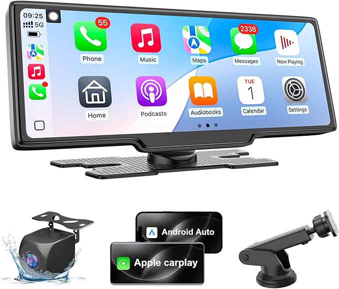 Carplay Screen for Car, 10.26’’ HD Wireless Apple Carplay & Android Auto Touch Screen, with Backup Camera, Car Play Radio Screen, GPS Navigation/Mirror Link/Voice Control/Bluetooth/FM, Plug & Play