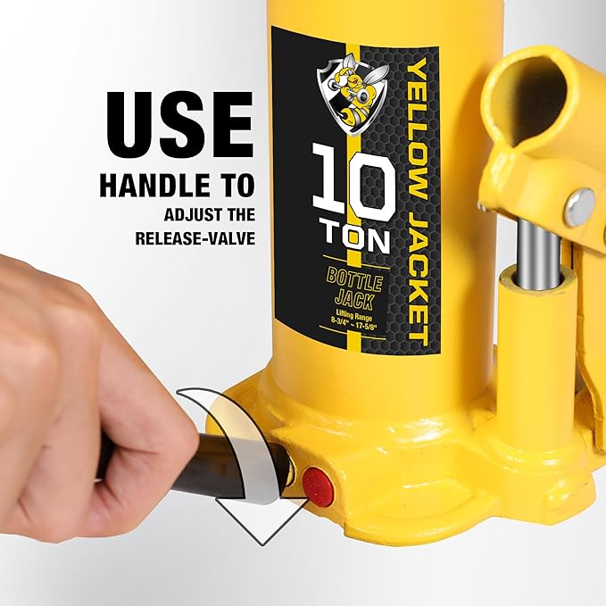 YELLOW JACKET 10 Ton Muti-Directional Welded Bottle Jack (20,000lb), Horizontal Bottle Jacks Use for Car, Pickup, Truck, RV, Auto Repair, Hydraulic Bottle Jack, Yellow