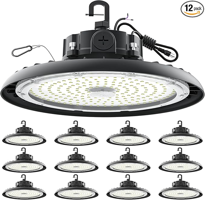 High Bay Lights LED UFO Light 240W LED Shop Lights 6000K IP65 Commercial Bay Lighting Fixture 43200 LM Super Bright, 5ft Cable Plug & Play for Warehouse Factory Garage Workshop Barn 12 Pack