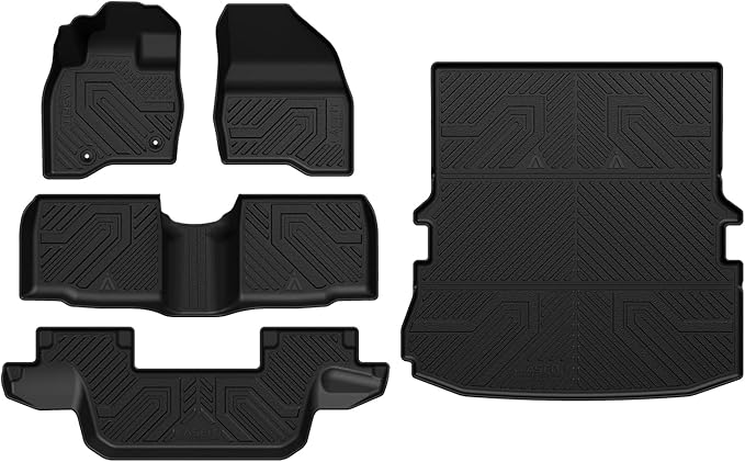 LASFIT Floor Mats & Cargo with Backrest Mat for Ford Explorer 2015-2019 7 Seats All Weather Protector TPE Easy Clean Car Floor Liner Custom Fit for 5-pc Full Set Black