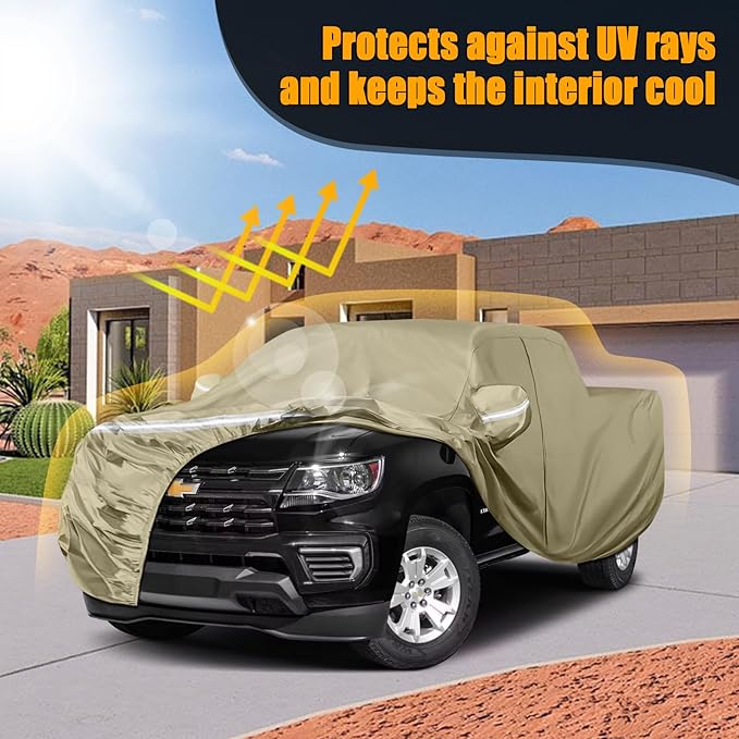 Waterproof Truck Covers Replace for 2005-2025 Toyota Tacoma Double Cab 5ft, Multilayer Heavy Duty with Cotton Liner All Weather Car Cover with Zipper Door, Windproof Bands for Snow Rain Protection