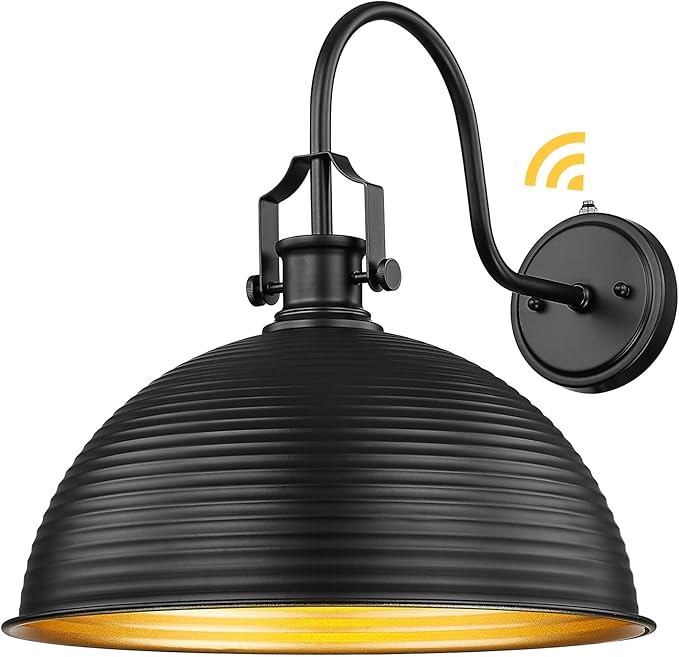 kudos Porch Light Motion Sensor 15.5" Large Outdoor Gooseneck Barn Light Fixture Black Farmhouse Wall Sconce Lantern for Entryway Garage, 1 Pack, KDOWL04-BK-L-LC