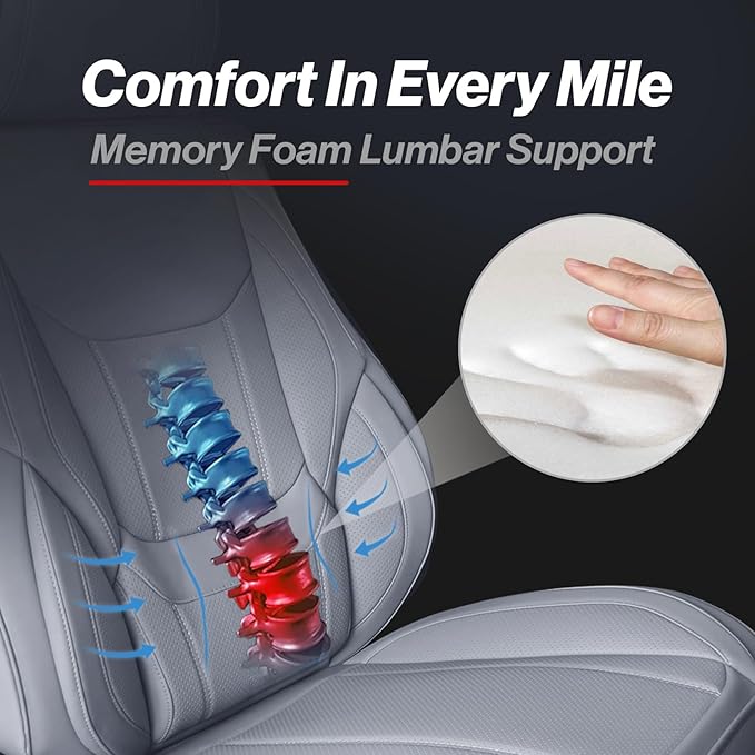 Coverland Custom Car Seat Covers Compatible with Silverado 2500HD, Maverick, Frontier - Premium Leather Non-Slip Memory Foam Waterproof Protector Front Seat-Gray [See Size Chart-Size A40]