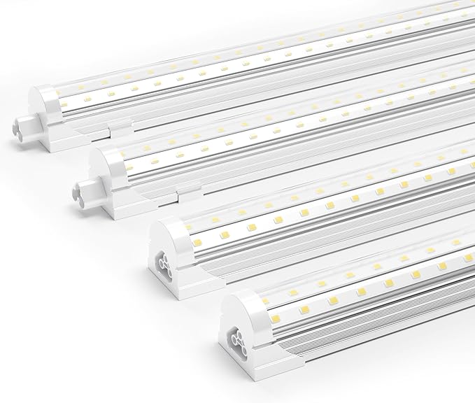 Ensenior 4 Pack 8 FT Led Shop Lights, 6000K Clear White, 10000LM Super Bright, 72W Equivalency 936W, Commercial Bay Lighting, U-Shaped Linkable Shop Lights Plug in for Garage, Workshop, FCC Certified