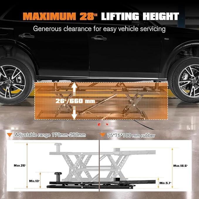 Albott 7000 LBS Portable Car Lift, Heavy Duty Quick Jack with 28" Max Height, Locking Levers & Wheels, Adjustable Scissor Lift for Cars, SUVs, Light Trucks, Garage or Shop Use, Black