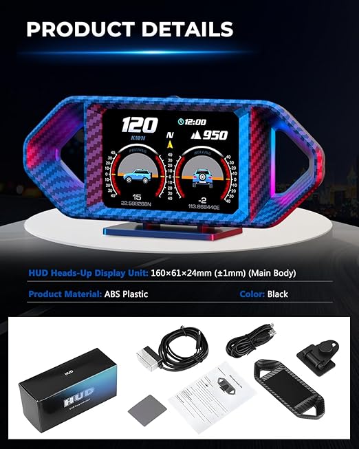 OBD2 HUD Head Up Display, Digital Speedometer Gauge for Car Truck SUV, Real-Time Speed/RPM/Fuel Economy Monitor, Plug & Play OBDII GPS HUD with RGB Light