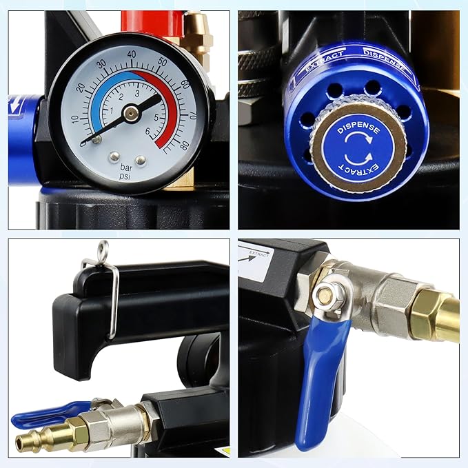 JoyFans 10L Pneumatic Transmission Fluid Pump Extractor and Dispenser, Gearbox Oil Transfer System Refill Fill Evacuator Tool Kit with 15PCS ATF Adapters for Most Garage Shop Vehicles