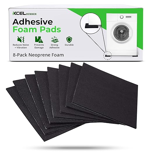 XCEL Anti Vibration Pads Furniture Pads Self Stick Versatile Adhesive Foam Rubber Pads Sheets for Appliances and Furniture, Neoprene Foam Pads Adhesive (6 in x 6 in x 1/8 in, Black - Adhesive, 8)