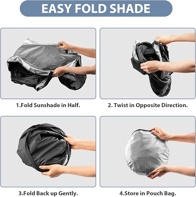 Windshield Sun Shade with Storage Pouch for SUVs, Durable 190T Polyester Sun Shield for Front Window, Portable Carry Car Accessories, Standard (63 inches x 34 inches)