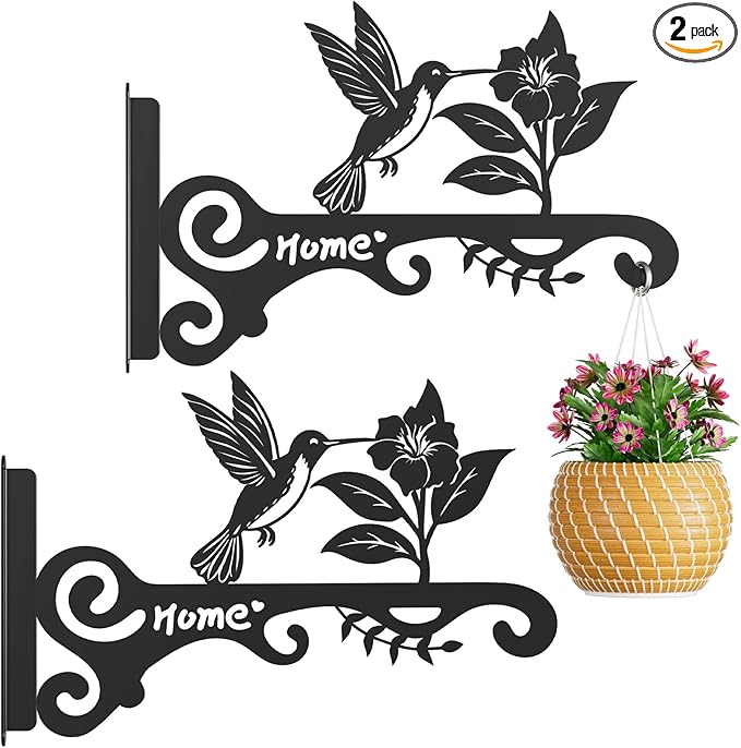 10 Inch Metal Plant Hooks (2-Pack) - Decorative Wall Hangers with Bird Design for Indoor & Outdoor Use - Hanging Brackets for Plants, Flower Baskets, Bird Feeders, Lanterns - Patio, Garden, Home Decor