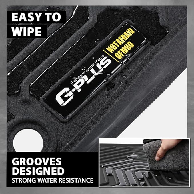 G-PLUS Floor Mats 3PCS Fit for Jeep Wrangler JL 2018-2025 Unlimited 4-Door Only (Not Fit for JK or 4XE), All Weather TPE Custom Fit Heavy Duty Floor Liners 1st & 2nd Row, Black