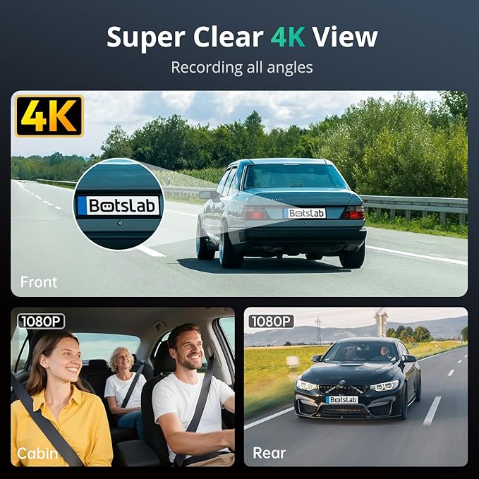 4K 3 Channel Dash Cam Front and Rear/Inside, 360°Dash Camera with 3.18" Touch Screen, Night Vision Dashcam, Built-in GPS, 5.8G WiFi, Voice Control, 24/7 Parking Mode Car Camera, Free 128GB Card