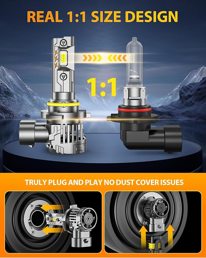 FAHREN 𝐍𝐞𝐰𝐞𝐬𝐭 H11 9005 LED Bulbs Combo, 𝟏𝟎𝟎𝟎𝟎𝟎𝐋𝐌 10X Super Brighter, 1:1 Size Easy Installation 9005 H11 Driving Light Bulbs, Plug-N-Play Canbus Ready, Pack of 4