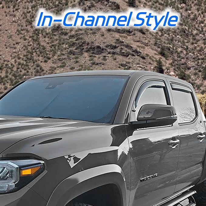 in-Channel Rain Guards for Trucks 2015-2020 Ford F150 SuperCrew, 17-23 Ford F250 F350 F450 F550 Crew Cab, Side Window Wind Deflectors, Vent Window Visors Shade Shield, 4pcs