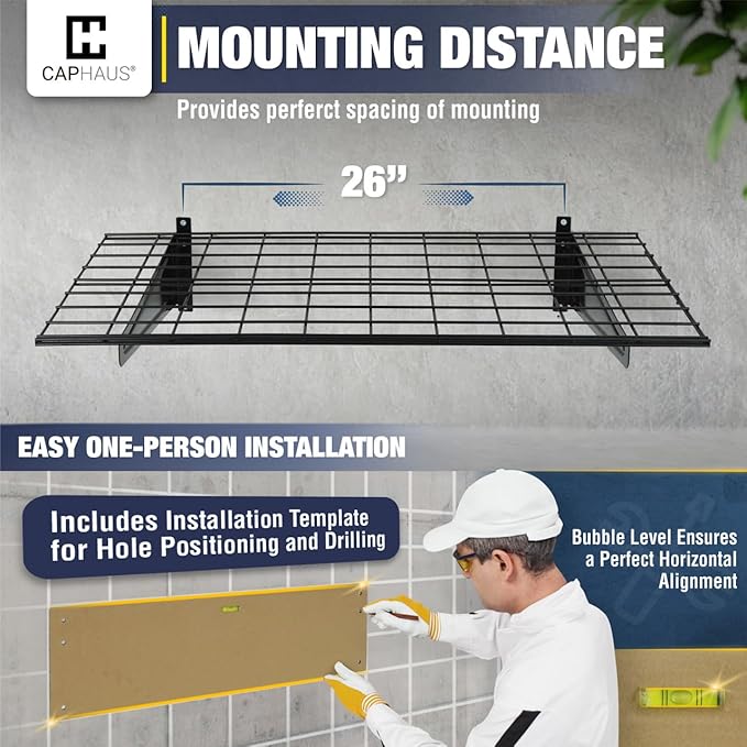 CAPHAUS 2-Pack Garage Shelving Wall Mounted 36x18 Inch, Heavy Duty Metal Wall Shelves with 4 Bike Hooks, 500lbs Capacity Storage Rack for Garage Organization System, White