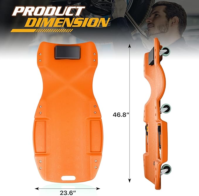 Magshion Mechanic Creeper with Padded Headrest & Tool Trays – 440 lbs Capacity, Rolling Garage Creeper with 6 Swivel Wheels, Lightweight & Portable Under Car Creeper for Auto Repair (Orange)