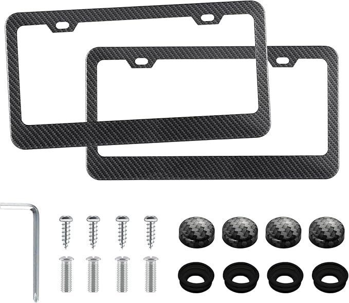 LivTee Carbon Fiber License Plate Frames, 2 Holes Stainless Steel License Plate Covers, 2PCS Car License Plate Holder, Automotive Exterior Accessories, Slim Design with Gasket Cover for US Cars