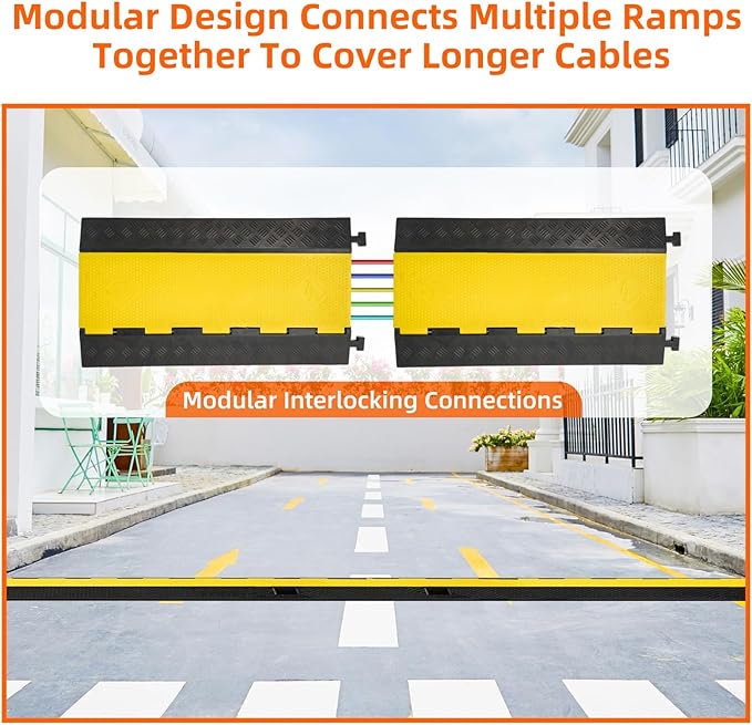 5 Channel 2 Pack Cable Protector Ramp Traffic Wire and Hose Ramp Cord Cover Heavy Duty Channels 18,000 lbs Load Capacity Cable Wire Ramp Speed Bump Driveway Cable Ramp Protective Cover