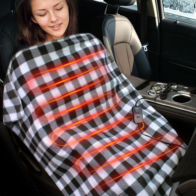 Electric Blanket,12 Volt Heated Blanket,Car Heated Travel Blanket, with a Timer, Warm Blanket for Cars,Office,Travelling (J, 57"x40")