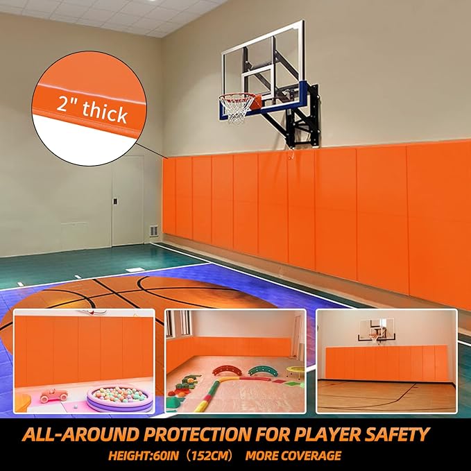 PROGOAL 2"/4" Thick Foam Protection Wall Pad，Gym Basketball-Court Protectors，Durable Waterproof Padding for Wall-Mounted Basketball Hoops(60" L x 20" W)…
