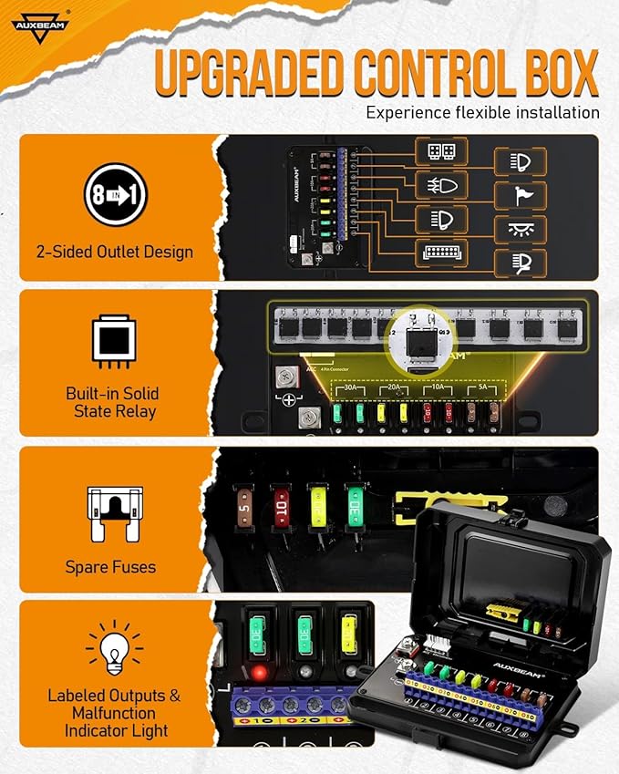 Auxbeam 8 Gang Switch Panel RA80 Auto-Dimmable RGB Switch Panel w/Momentary Toggle Pulsed, 12V-24V Automotive Aluminum Switch Panel for Truck Offroad Car Boat Waterproof, 2 Years Warranty