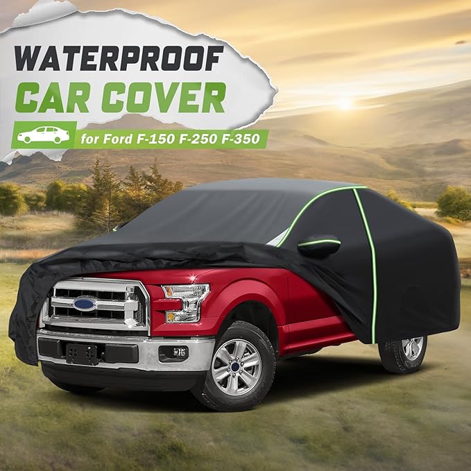 Mixsuper Liner Car Cover for Ford F-150 F-250 F-350 2001-2026 (Only for 5.5Ft Bed), 7 Layers Waterproof Car Cover Accessories for F150 F250 F350 with Zipper Door, Windproof Straps, Reflective Strips