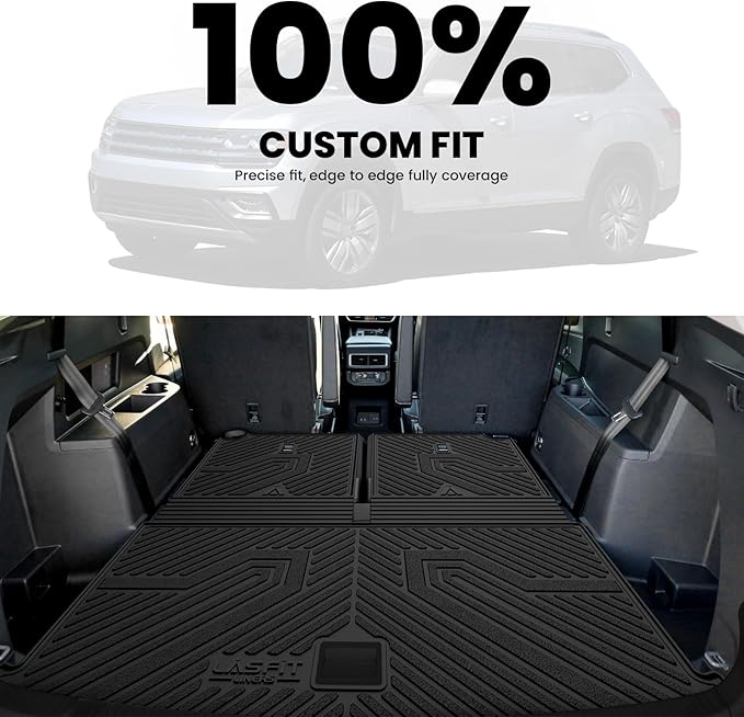 LASFIT Backrest Mat & Cargo Mat for Volkswagen VW Atlas 2025-2018, 2nd Row Bench seat, All Weather TPE Custom Fit Trunk Liners for VW Atlas Accessories Seatback Mats, Black, Easy to Clean
