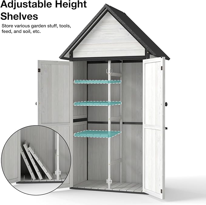 Outdoor Storage Shed with Sloped Roof - Heavy-Duty Metal & Wood Garden Cabinet, Adjustable Shelves, Large Capacity Waterproof Design for Patio, Garage, Backyard (Off White)