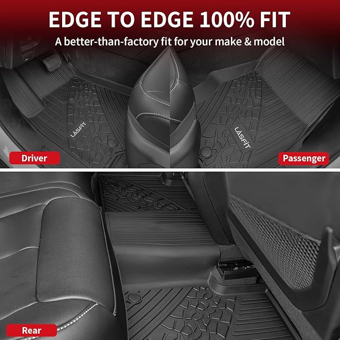 LASFIT Floor Mats for Jeep Grand Cherokee 2022-2025 5-Seat (Include 4xe, NOT for L) All Weather TPE Custom Fit Car Mats Floor Liners 1st & 2nd Row, Black