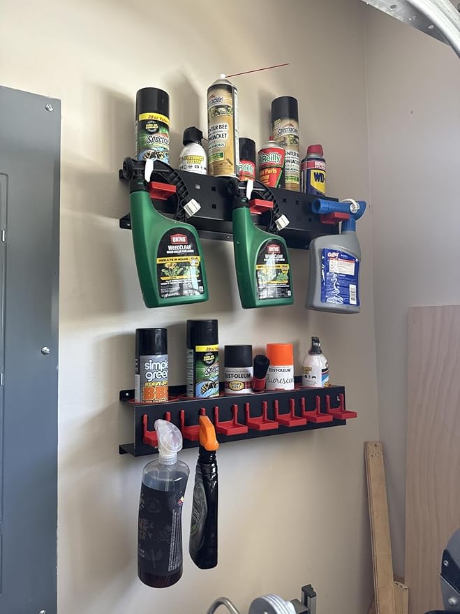 Spray Bottle Rack Organizer, 2 Pack Wall-mounted Spray Bottle Holder, Car Beauty Shop Garage Bottle Organizer, Steel Wall Mount Storage Organizer with 5 Hooks and 5 PCS Cleaning Brushes