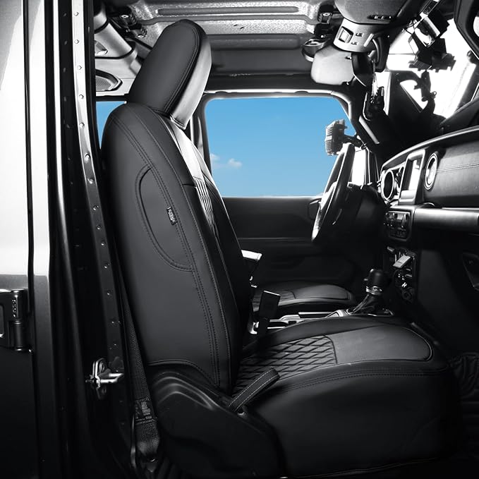 GIANT PANDA Customized Front Car Seat Covers for Jeep Wrangler 2/4 Door JL Sahara Sport Rubicon Unlimited Willys 4xe 2018 2019 2020 2021 2022 2023 2024 2025,Faux Leather - (Black)