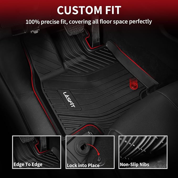 LASFIT Floor Mats for Toyota Grand Highlander 2024-2025 (Include Hybrid) & for Lexus TX350 2024, Custom Fit TPE All Weather Floor Liners 1st & 2nd & 3rd Row Car Mats Accessories, Black