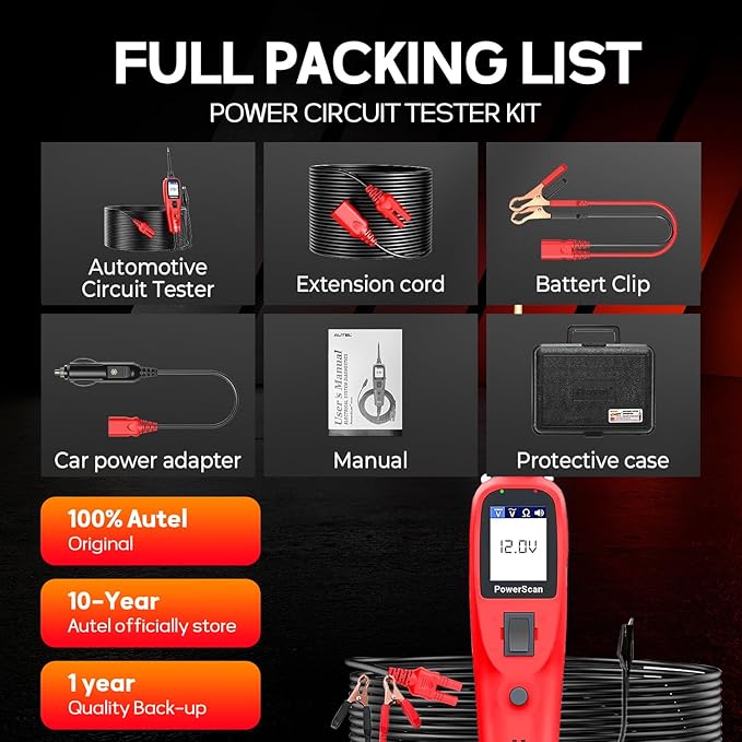 Autel PowerScan PS100 Automotive Circuit Tester, Power Circuit Probe Scan Tool, 12-24V Electrical Short Open Breaker Circuit Finder, AC/DC Current Resistance, 20ft Extension Cord, for 99% Car