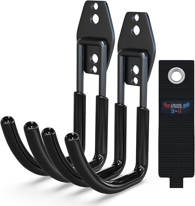 3-H Garden Hose Holder Wall Mount 2 Pack,Solid Steel Hose Hanger,Perfect for Hanging Outdoor Air Hose,Ropes,Pipes,Garden Tools,Ladders,Bikes,Bulk Items(Black)