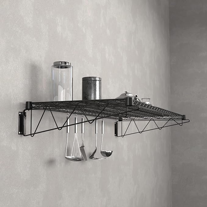 24" x 60" Black Epoxy Wire Wall Mount Shelf