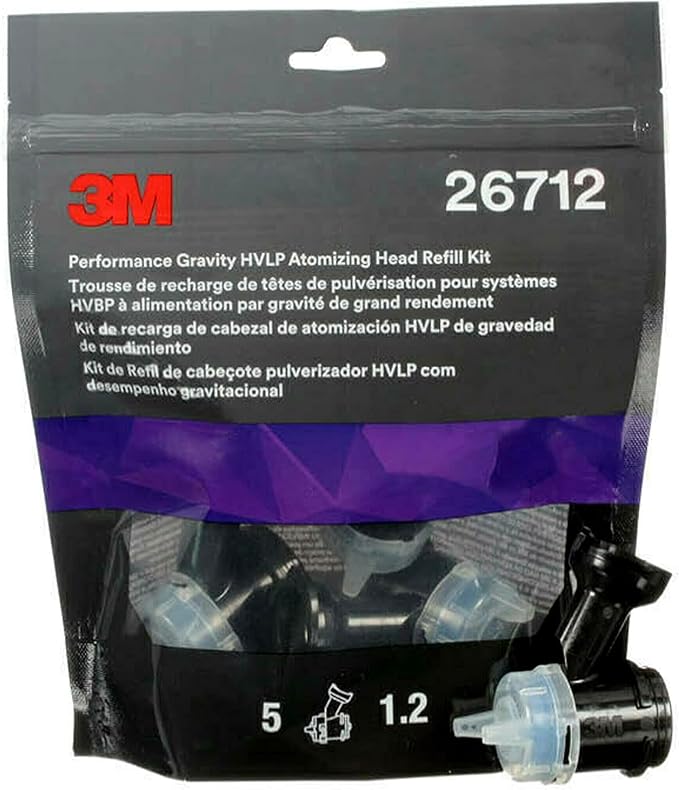 3M Performance Gravity HVLP Atomizing Head Refill Kit, 26712, Size 1.2, Blue, for use with Performance Spray Gun and PPS 2.0 Paint Cups, 5 Pack