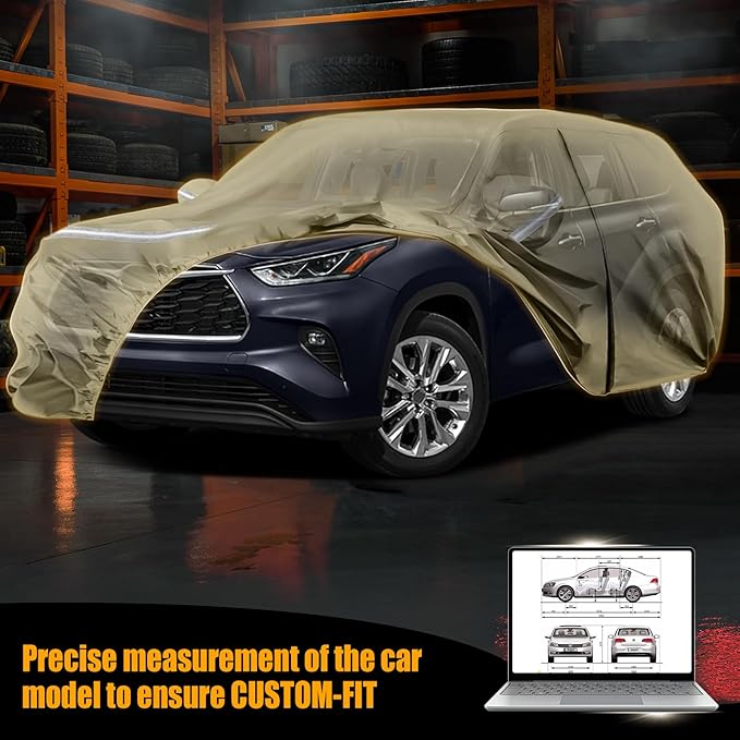 Waterproof Car Covers Replace for 2008-2025 Toyota Highlander, Multilayer Heavy Duty with Cotton Liner All Weather Car Cover with Zipper Door, Windproof Bands for Snow Rain Dust Protection