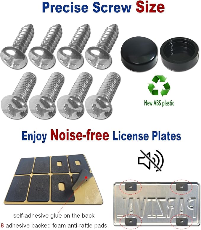 Black American Flag License Plate Frames- Patriotic USA Stars and Stripes Flag Plastic Car Tag Cover Holder with Mount Screws Caps for Truck/SUV, Auto Accessories for Veterans Military