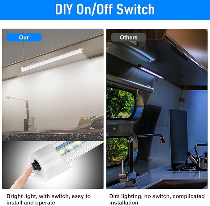 Linkstyle 4PCS 12V LED Interior Light Bar, 192LEDs 12V LED Light Strip with Switch, 6500K Slim Car Interior Lights for Car Truck RV Boat Cabinet