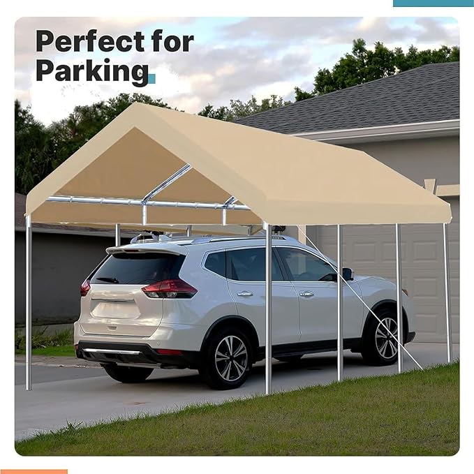 Carport Replacement Canopy Cover for Car Tent Top Garage Shelter Cover Tarp with Ball Bungees (Only Top Cover, Frame Not Include) (Ginger, 12' x 20')