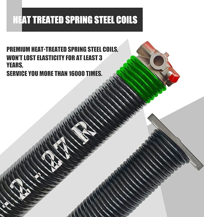 Garage Door Torsion Spring Set, Pair of 2" Electrophoresis Coated Garage Door Spring Replacement with 2 Non-Slip Winding Bars and Bearing, Minimum 16000 Cycles (.243x2x27)