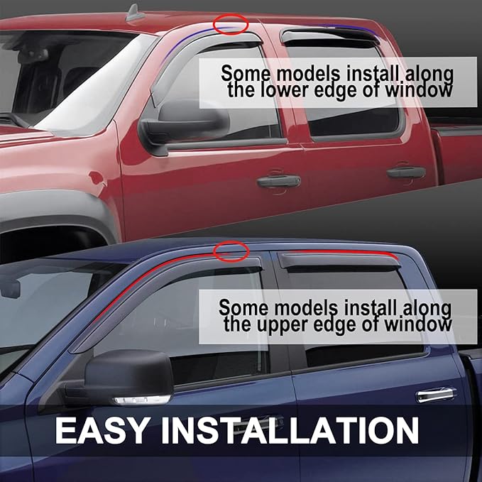 94155 Side Window Wind Visor Vent Deflector fit for Ford F-150 2009-2014 SuperCrew/Crew Cab, 4pcs Out-Channel Tape On Dark Smoke Nice Sun Rain Guards Set