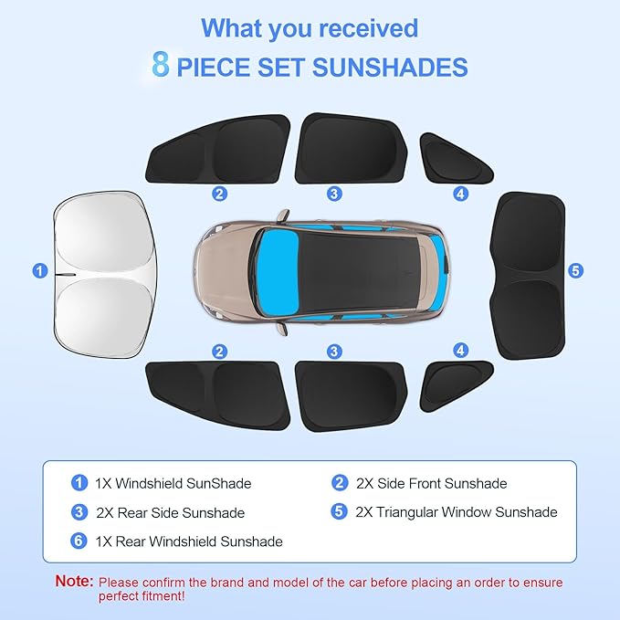 8pcs Car Window Shades for 2013-2019 Ford Escape Accessories,Windshield Side Rear Full Sunshade,Sun Visor UV Blocking, Privacy Protection and Blackout for Camping Outdoor
