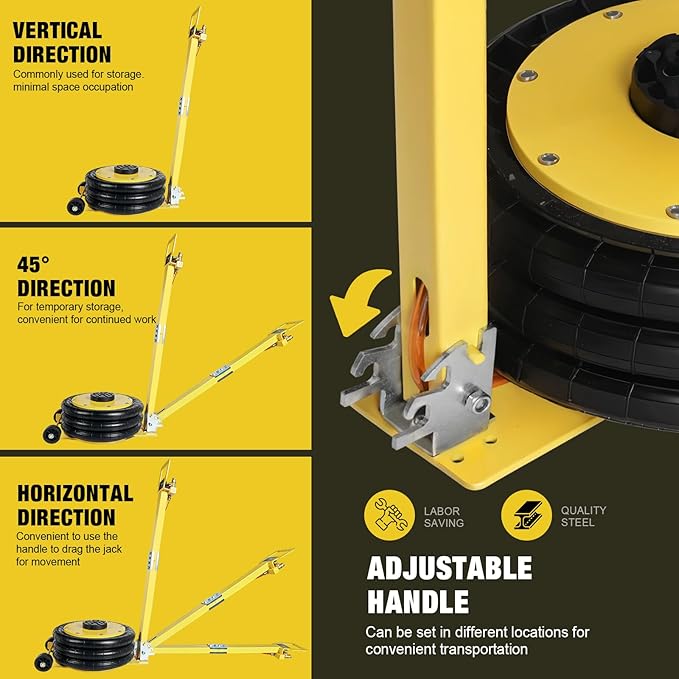 YELLOW JACKET Air Jack 5 Ton Airbag Jack with Adjustable Long Handle and Six Steel Pipes, Lift up to 18.5 inch/470 mm, 3-5 s Fast Lifting Pneumatic Jack for Cars, Garages, Repair