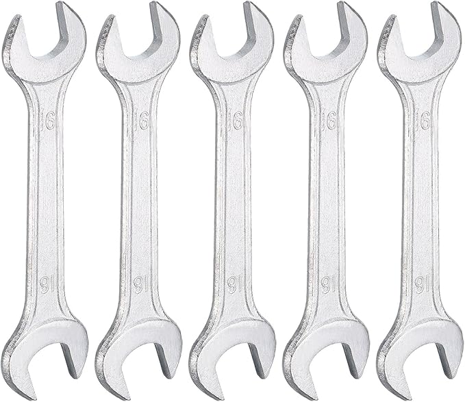 HARFINGTON 5pcs Double Open End Wrench 16mm x 18mm Metric 15 Degree Offset Angle Small Flat Head Wrench Galvanizing Open Ended Spanner for Automotive Repair Furniture Assembly