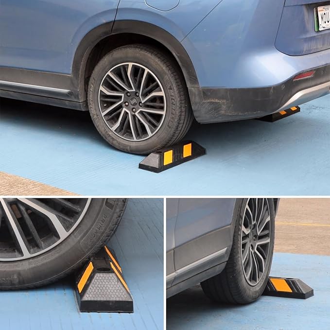 Heavy-Duty Rubber Parking Curbs, Parking Garage Floor Stoppers with Reflective Stickers, Mounting Screws Included, Wheel Stoppers for Car, Truck, Pickup, Motorcycle (21" - 4Pack)