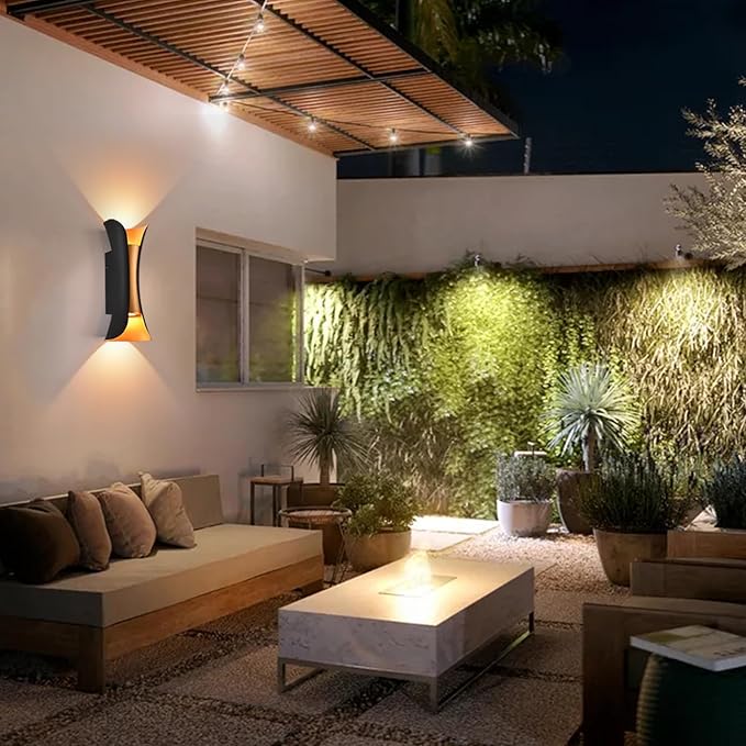 Modern 30W LED Outdoor Wall Lights Up Down Wall Sconce, Black Gold Aluminum Exterior Lighting, IP65 Waterproof Outdoor Light Fixture for Porch, Patio, Garage, Entryway