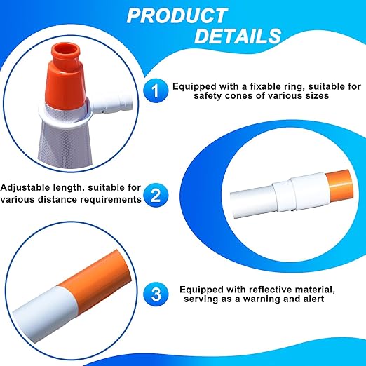 8-Pack Retractable Traffic Safety Cone Bar - 4Ft to 8.8Ft Expandable - PVC Extendable Barricade with Reflective Strips - for Road Construction, Parking-Cone Not Included
